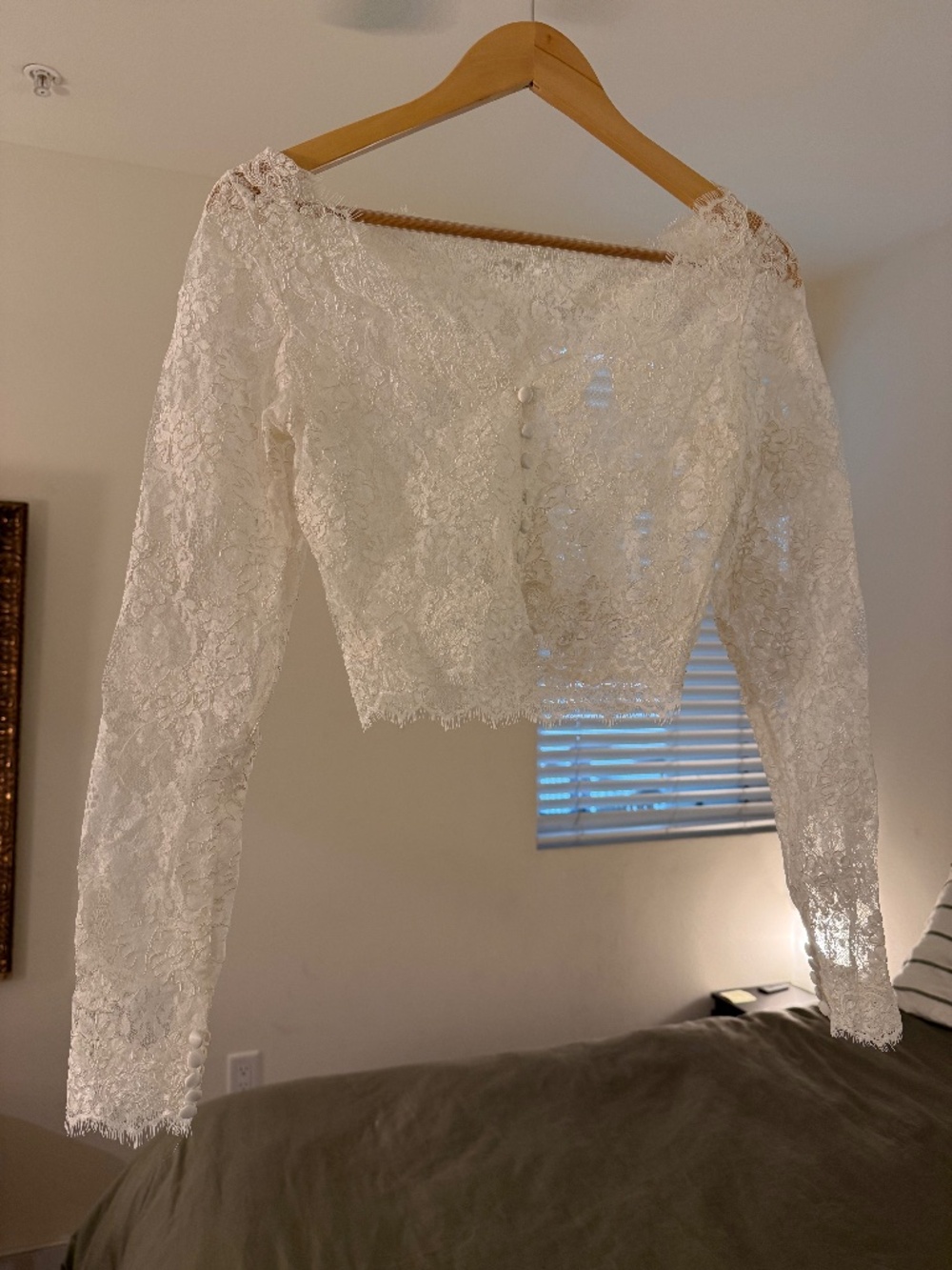 Ivory Lace Bridal Bolero Jacket | Long Sleeve Scalloped Wedding Topper | Petite